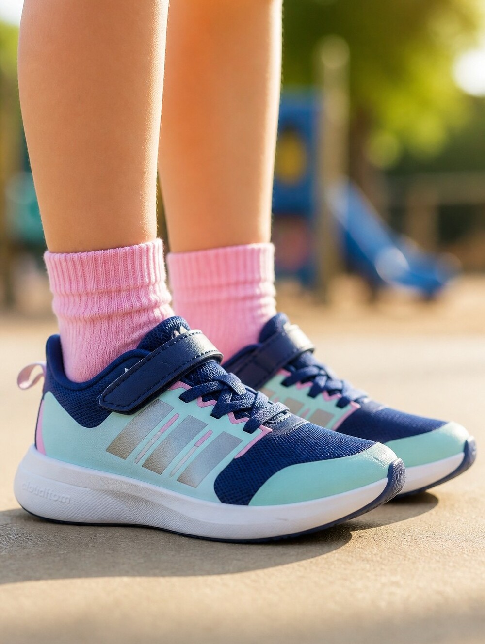 Adidas FortaRun 2.0 Cloudfoam Girls Running Shoes Blue Aqua Hook Loop Sneakers 3